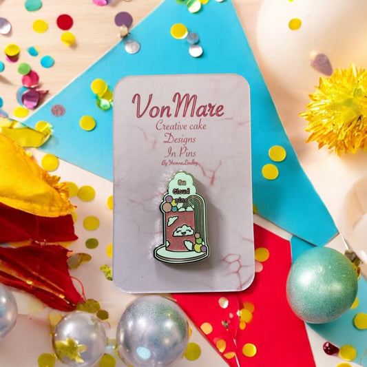 Close-up of On Cloud Nine Enamel Pin showing detailed pink glitter finish, rainbow colors, and cloud design - Premium hard enamel quality