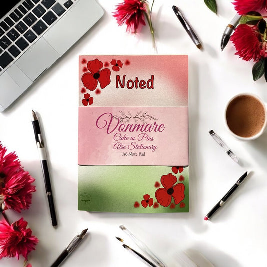 A6 Poppy Notepad - Close-up View - Premium Quality Paper with Elegant Poppy Flower Pattern"