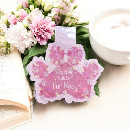 Magnetic Pink Paw Print Bookmark - In Use Demonstration - Securely Holds Pages in Place"