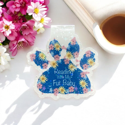 Magnetic Blue Paw Print Bookmark - In Use Demonstration - Securely Holds Pages in Place"