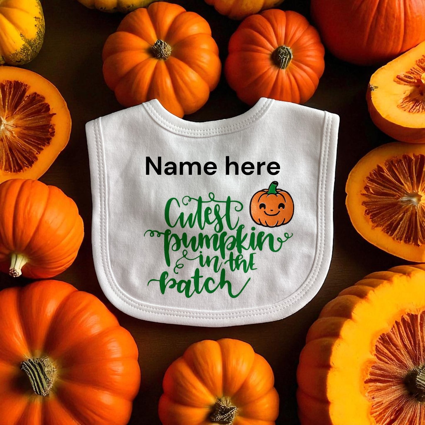 Cutest Pumpkin in the Patch Baby Bib | Personalised Halloween Keepsake Gift