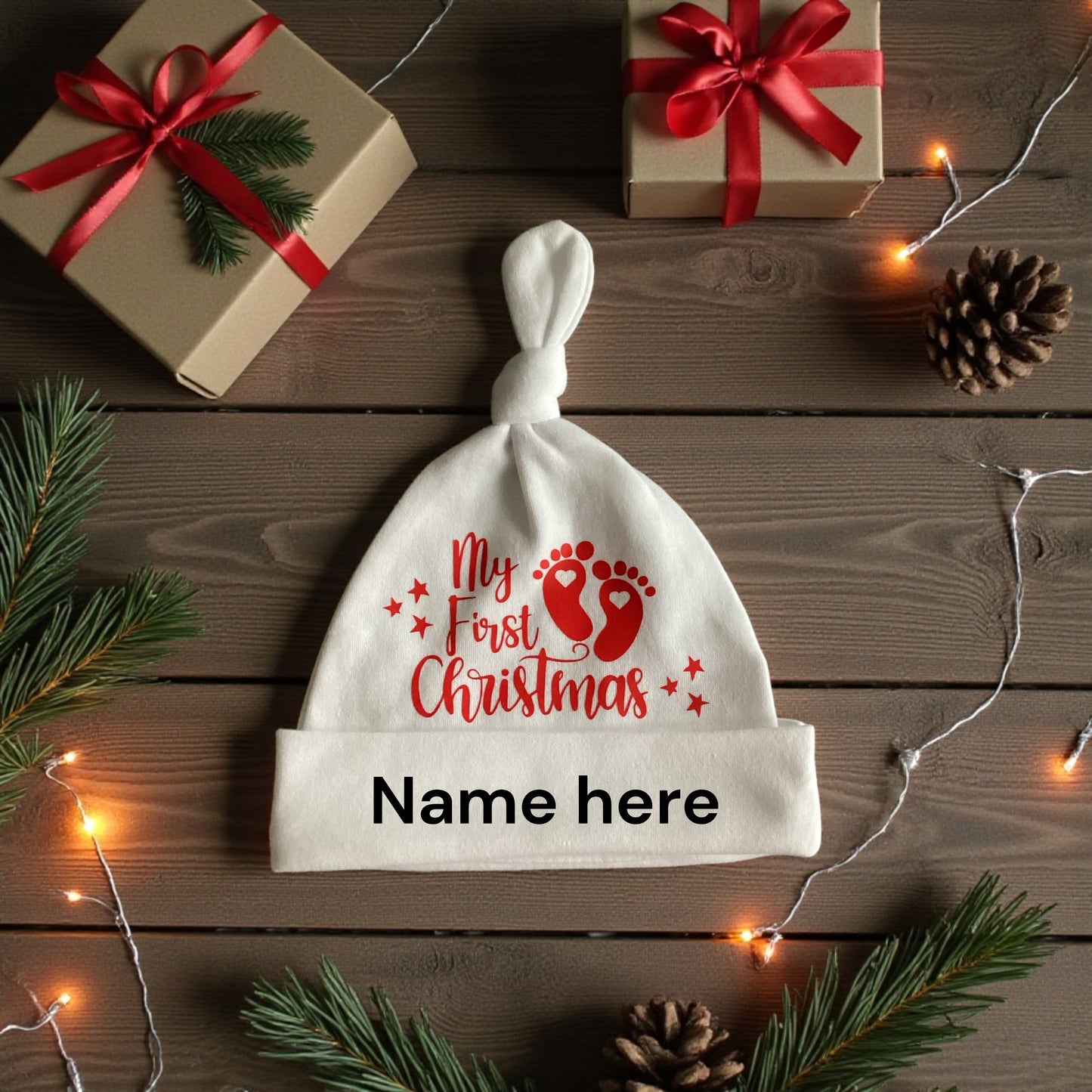 My First Christmas Personalised Baby Knotty Hat | Newborn Keepsake Gift