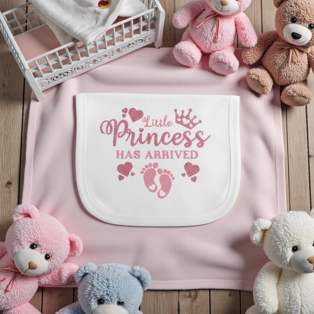 Personalised Princess Has Arrived Baby Bib | Pink and Pink Glitter HTV