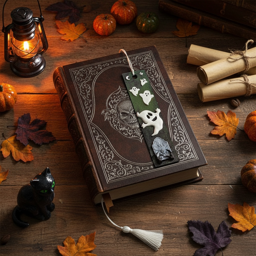 Halloween Ghost Polymer Clay Bookmark | Spooky Tassel Bookmark