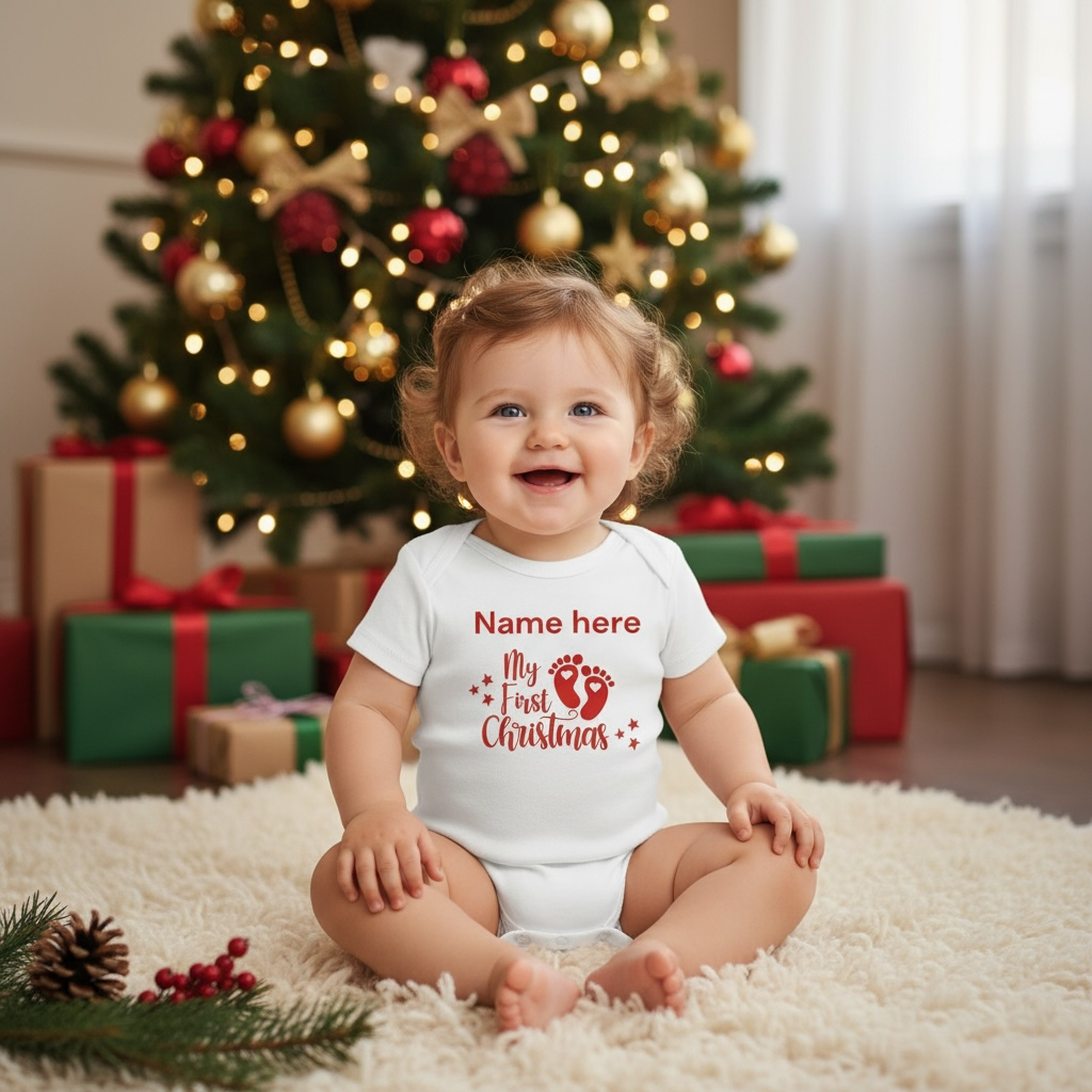 My First Christmas Personalised Baby Vest | White Cotton Bodysuit
