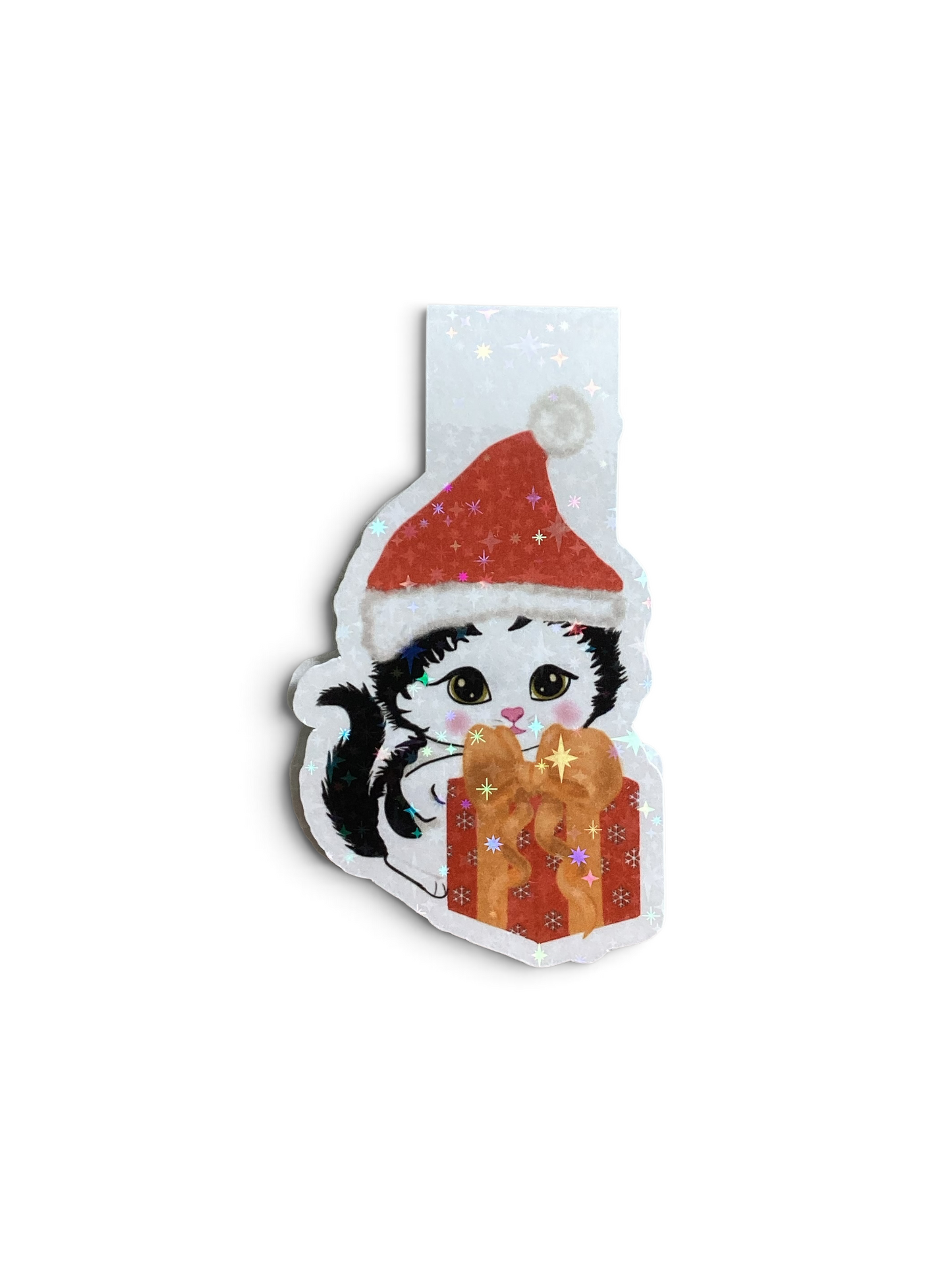 Christmas Kitten Magnetic Bookmark | Double-Sided Sparkle Design | Book Lover Gift