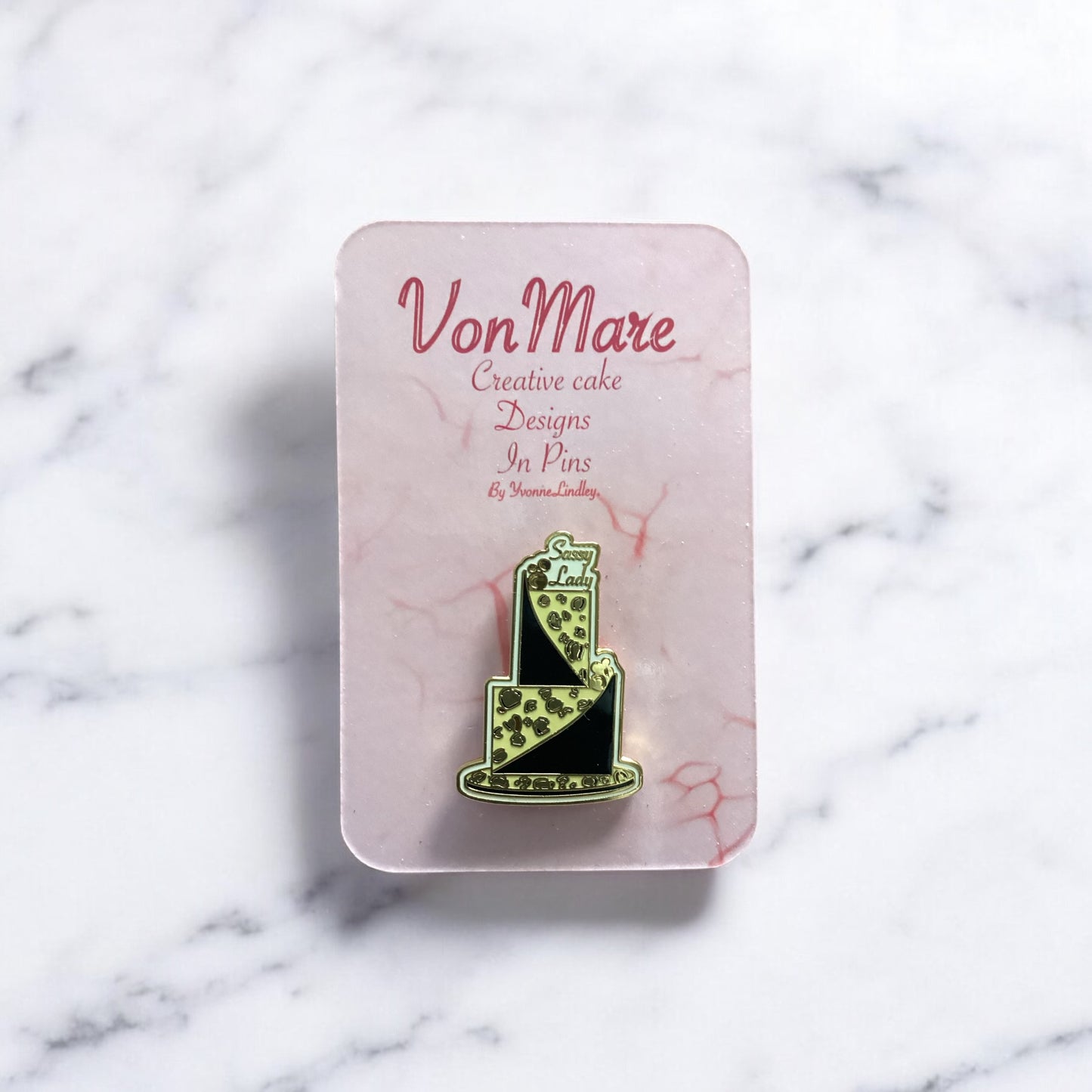 Sassy Lady Leopard Print Enamel Pin on display card - Premium Nickle gold-plated collectible pin with secure dual backing - Perfect gift for fashion lovers