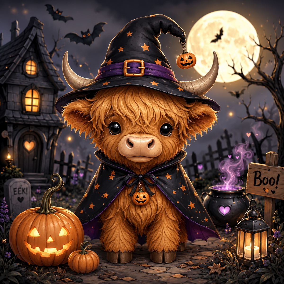 Highland Cow Halloween Magnetic Bookmark | Double sided | Sparkle Bookmark