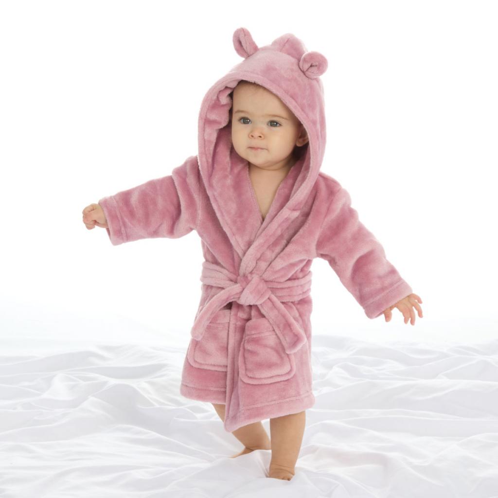 Personalised Pink Baby Dressing Gown | Bear Ears Hood | Soft Plush | 0-24 Months