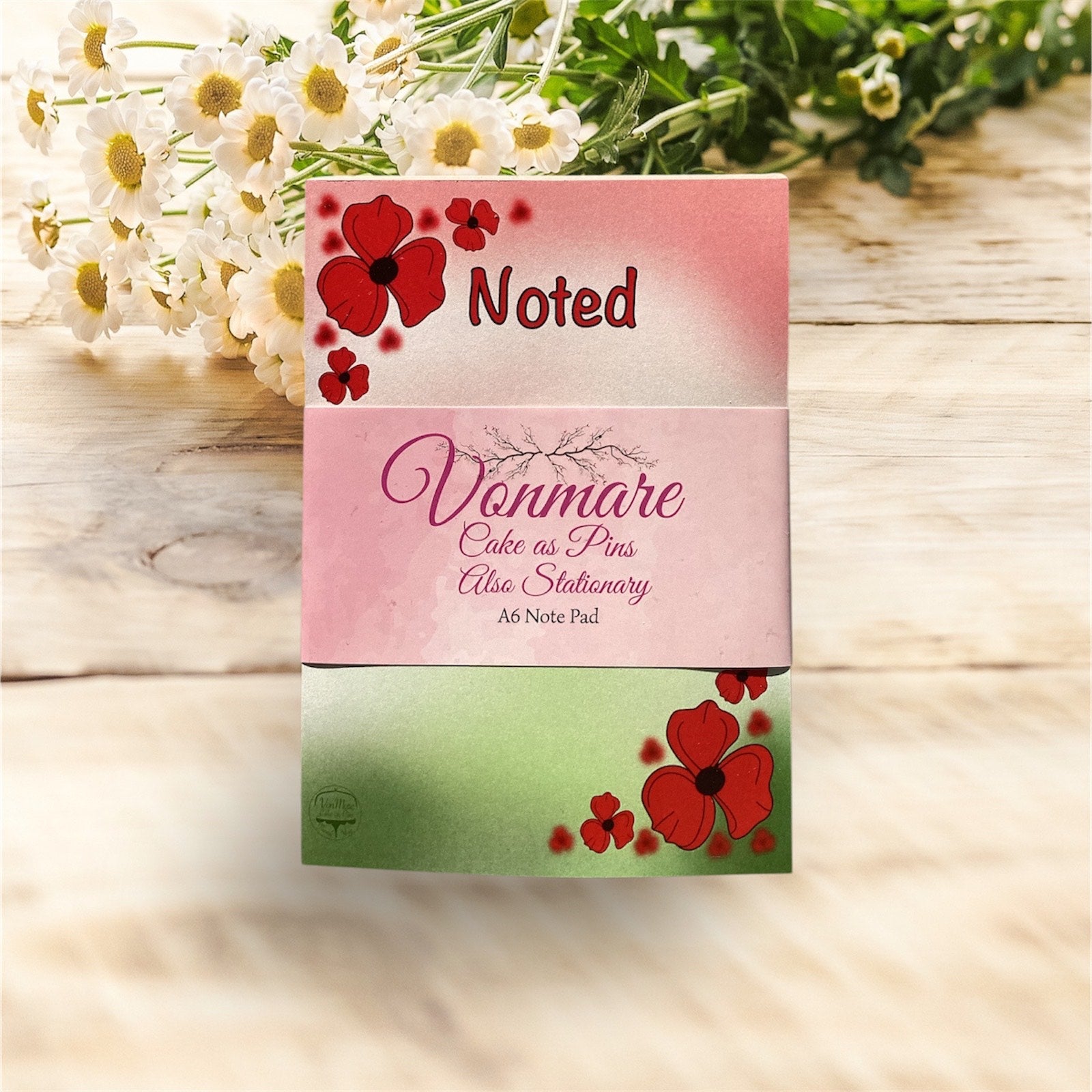 "A6 Hardback Notepad - Field of Poppies Design - Interior Pages View with Lined Paper for Smooth Writing"