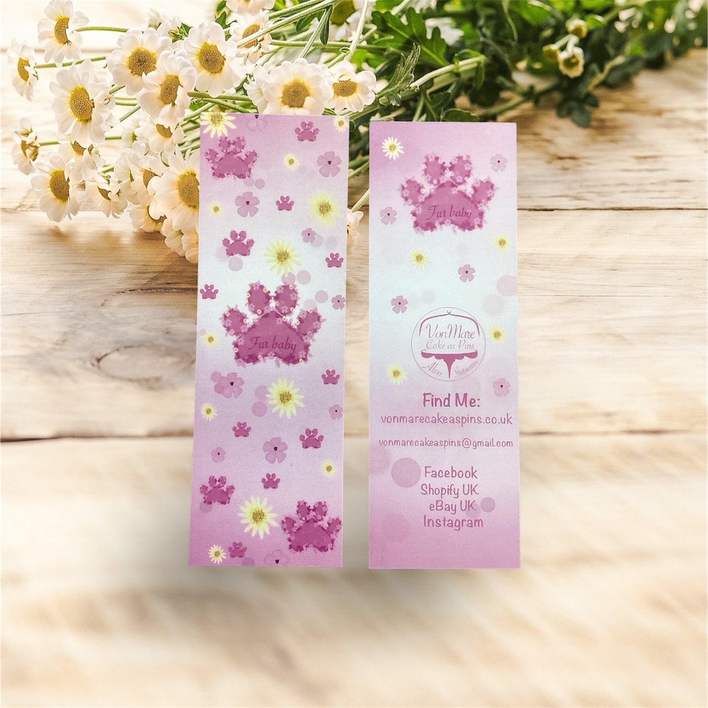 Pink Paw Print Bookmark - Back View - Durable Design for Long-Lasting Use"