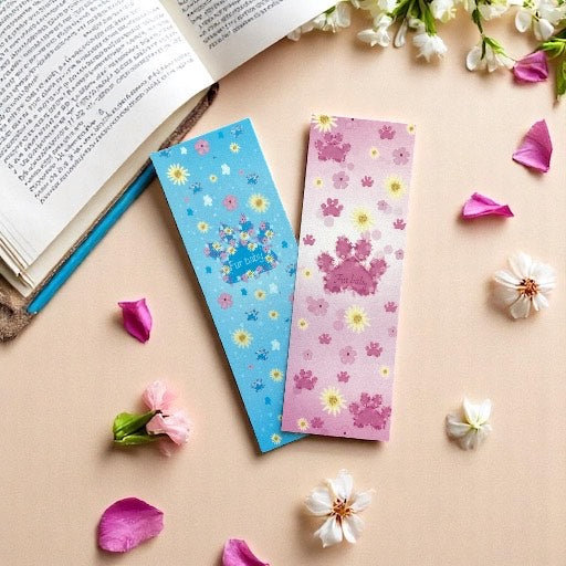 Blue and Pink Paw Print Bookmark - Package Display - Perfect Gift for Pet Lovers and Readers"
