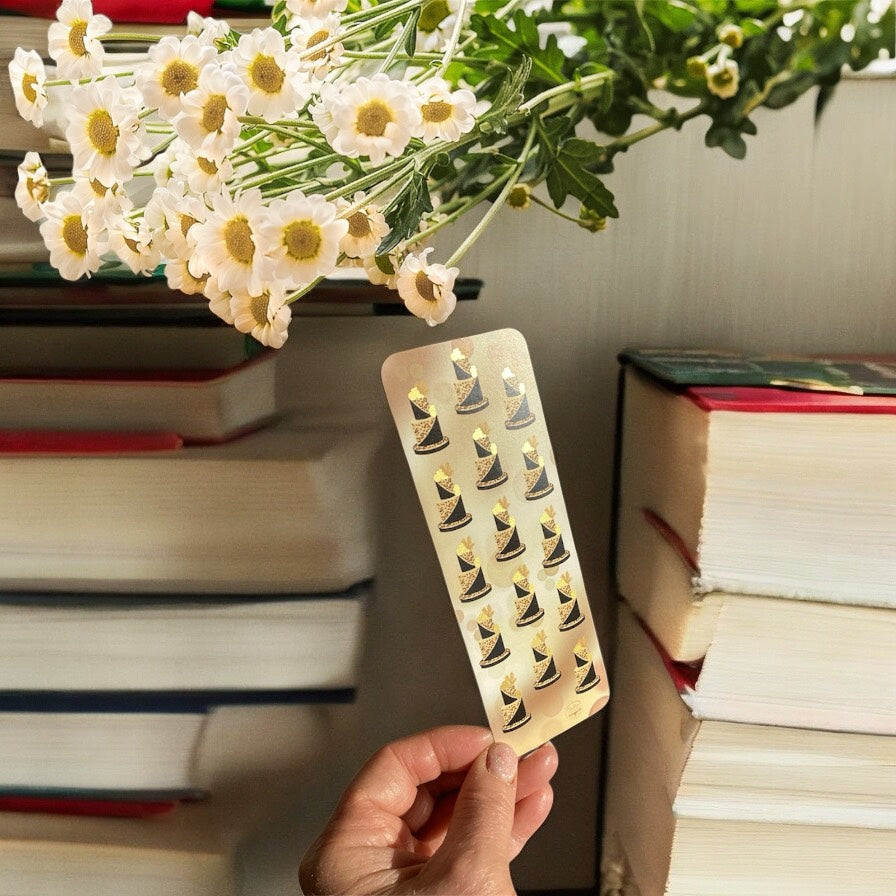 Leopard print cake design bookmark with soft touch laminate and rounded corners, made with 350gsm silk"