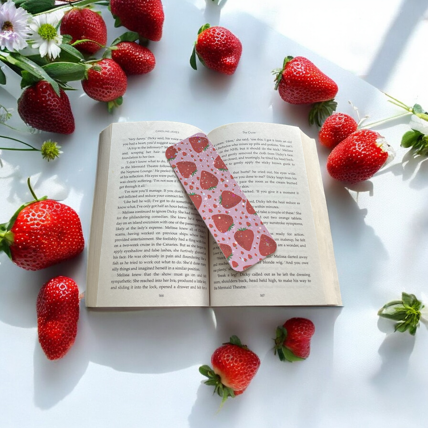 Summer Strawberry Sparkle Bookmark - Durable Reading Accessory