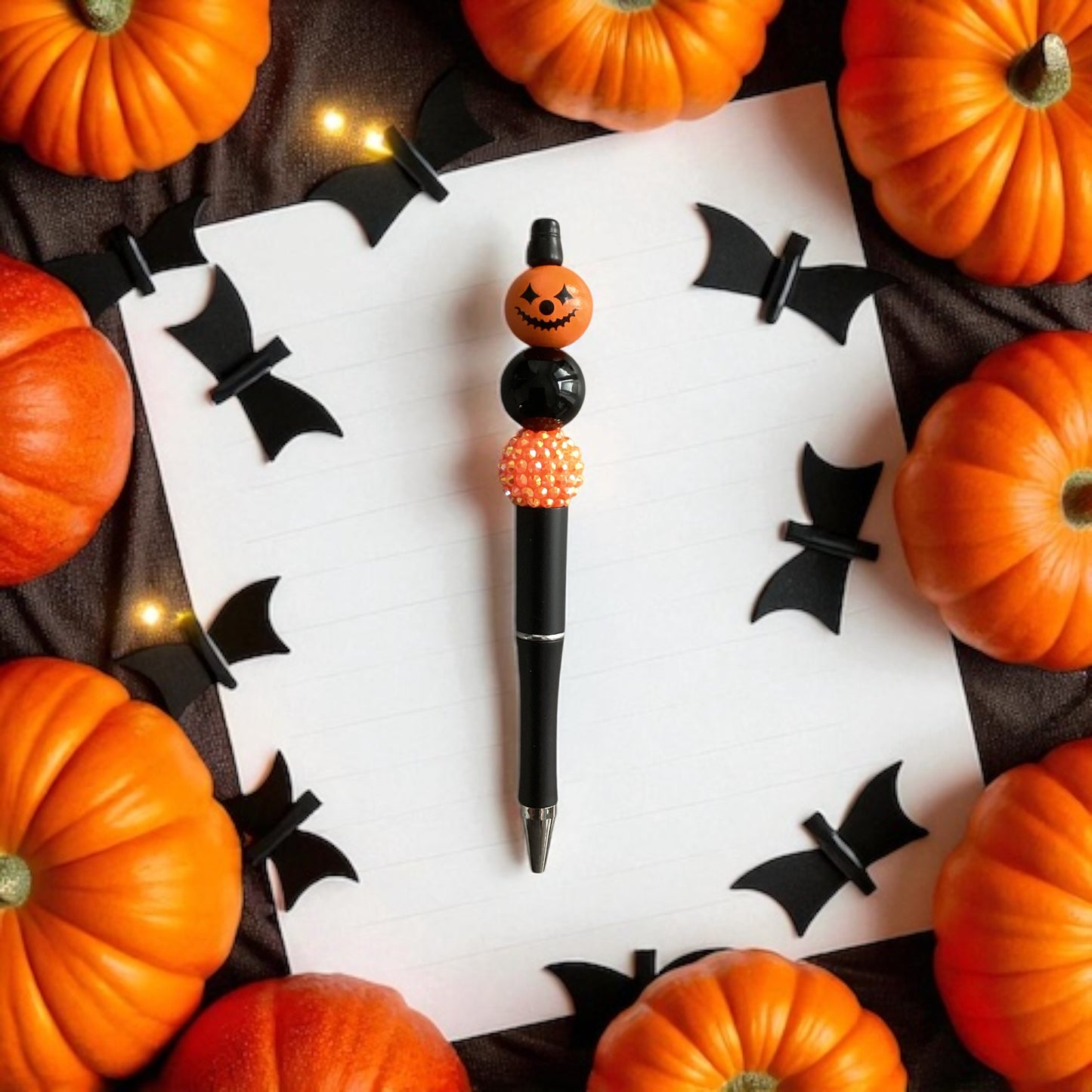 Halloween Pumpkin Beaded Pen | Black Case & Biro