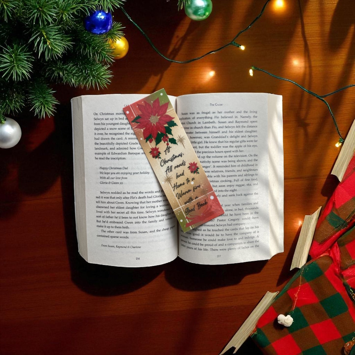 Christmas Poinsettia Sparkle Bookmark | Festive Quote | Book Lover Gift