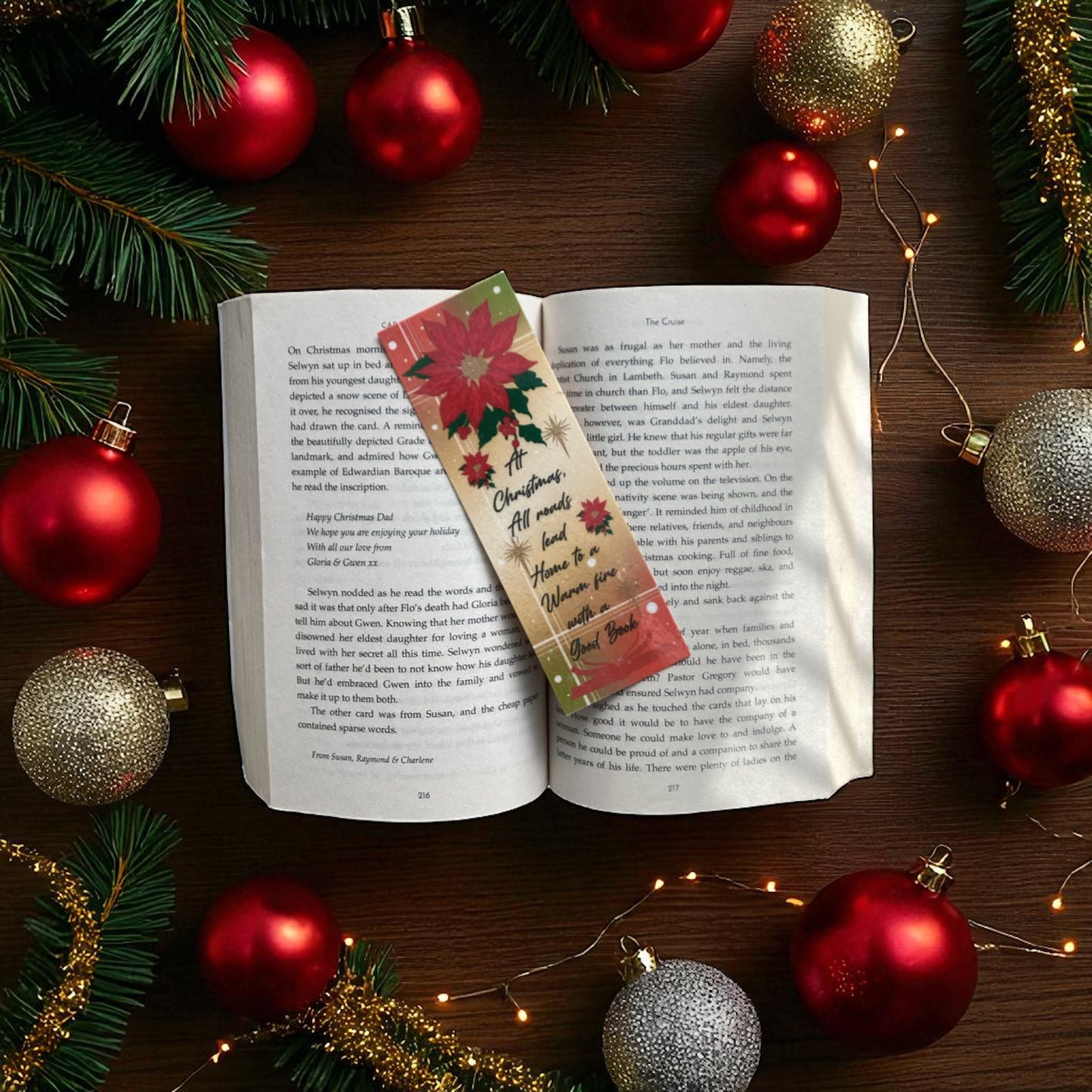 Christmas Poinsettia Sparkle Bookmark | Festive Quote | Book Lover Gift