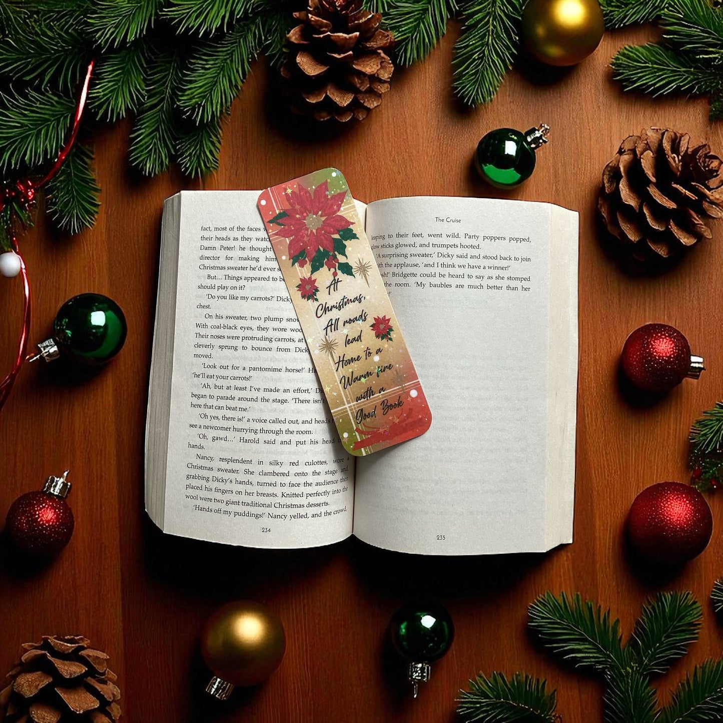 Christmas Poinsettia Sparkle Bookmark | Festive Quote | Book Lover Gift