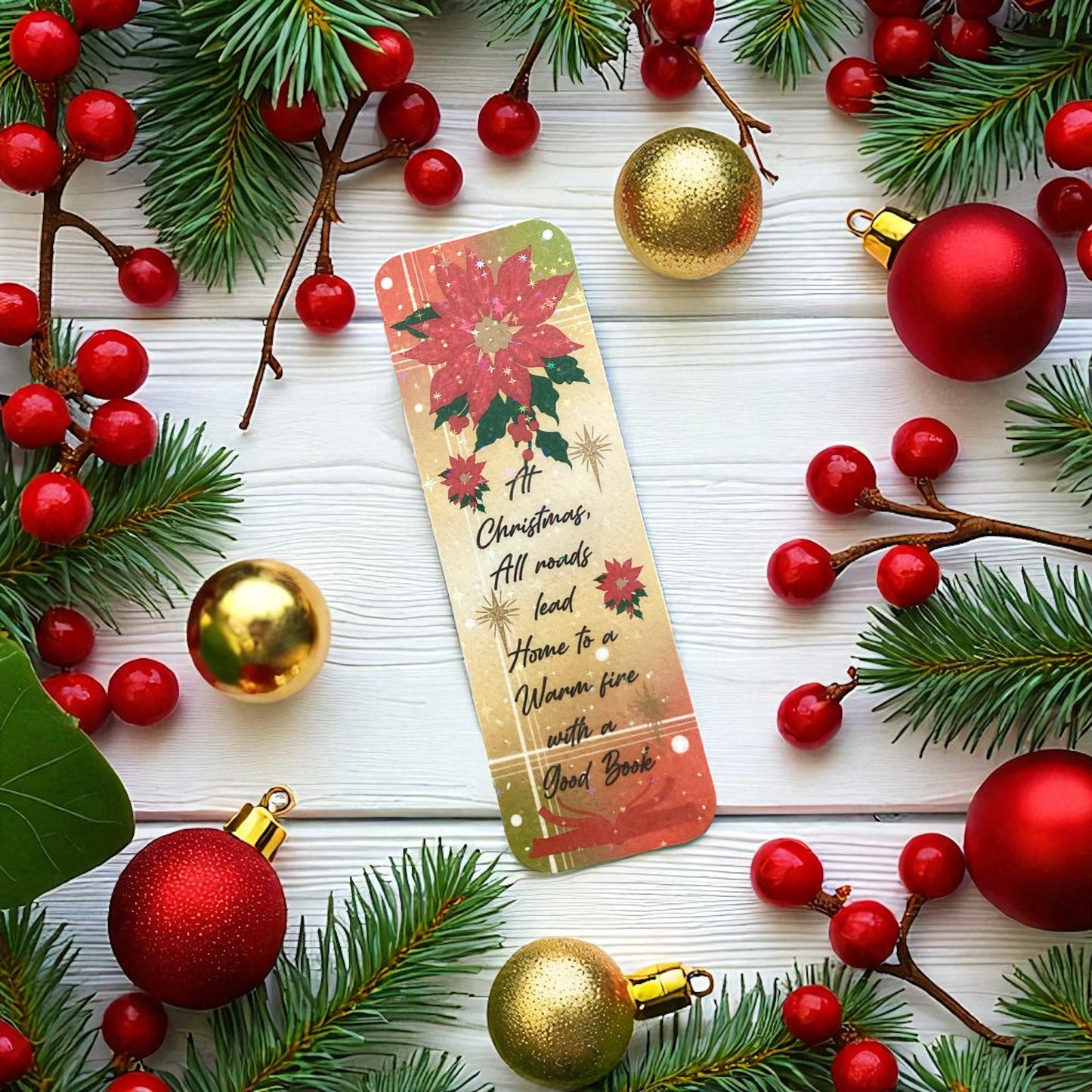 Christmas Poinsettia Sparkle Bookmark | Festive Quote | Book Lover Gift