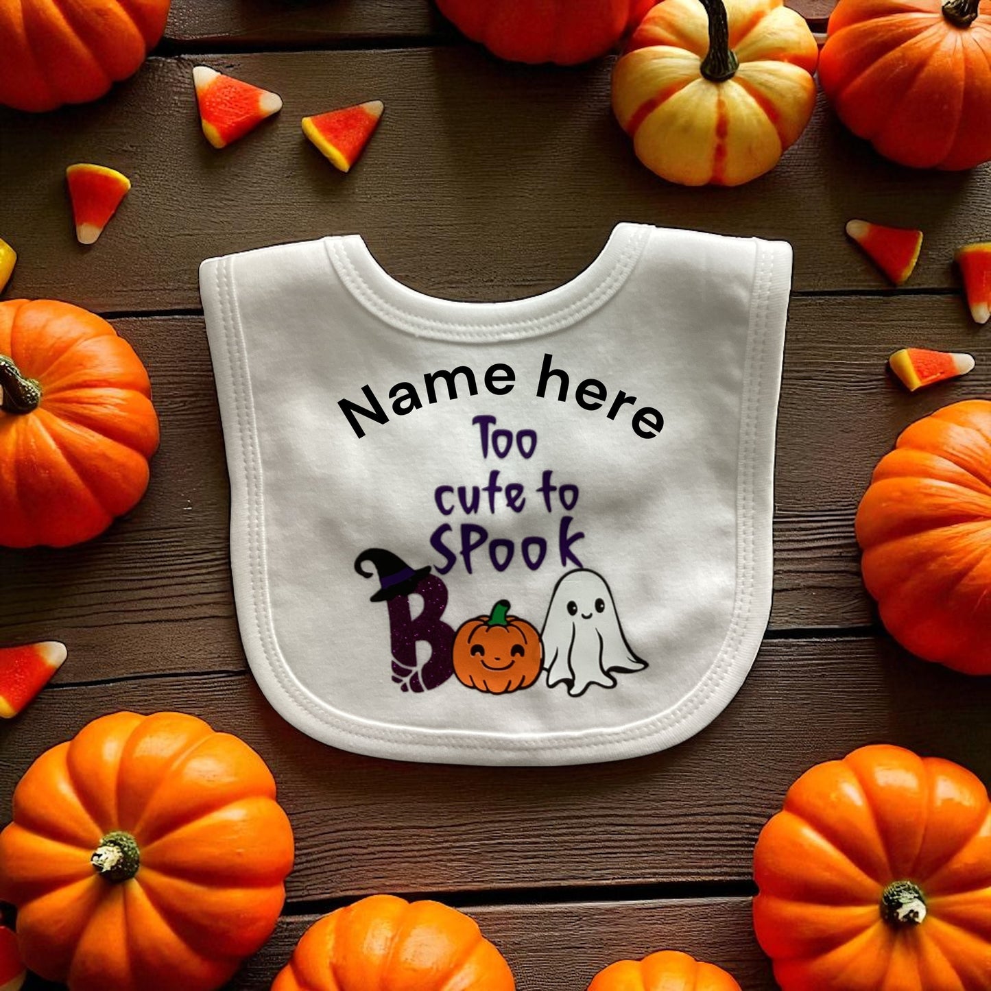 Too Cute to Spook Baby Bib | Personalised Halloween Keepsake Gift