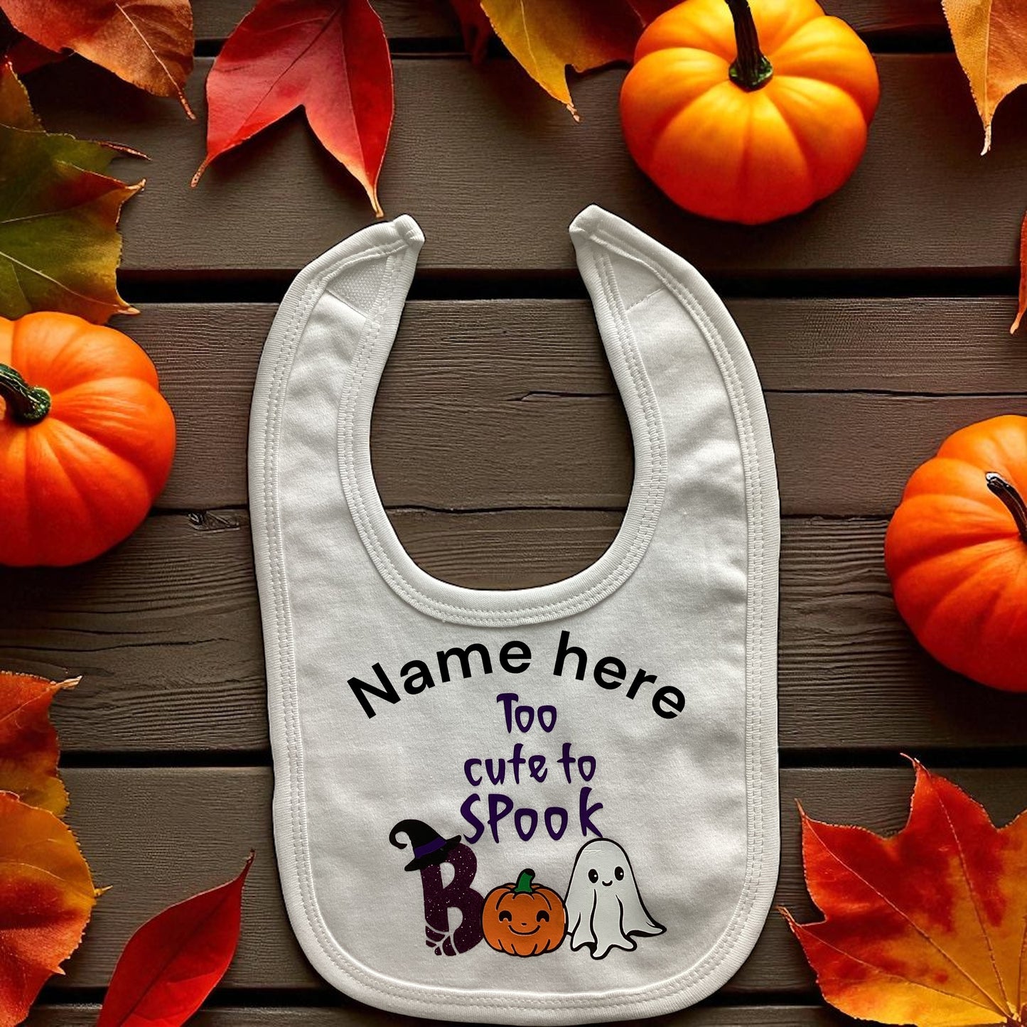 Too Cute to Spook Baby Bib | Personalised Halloween Keepsake Gift