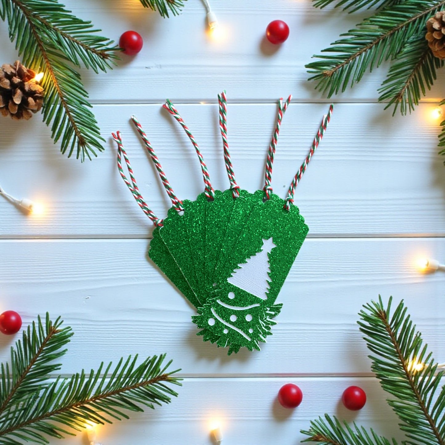 Christmas Glitter Tree Gift Tags | Set of 6 | Festive Green