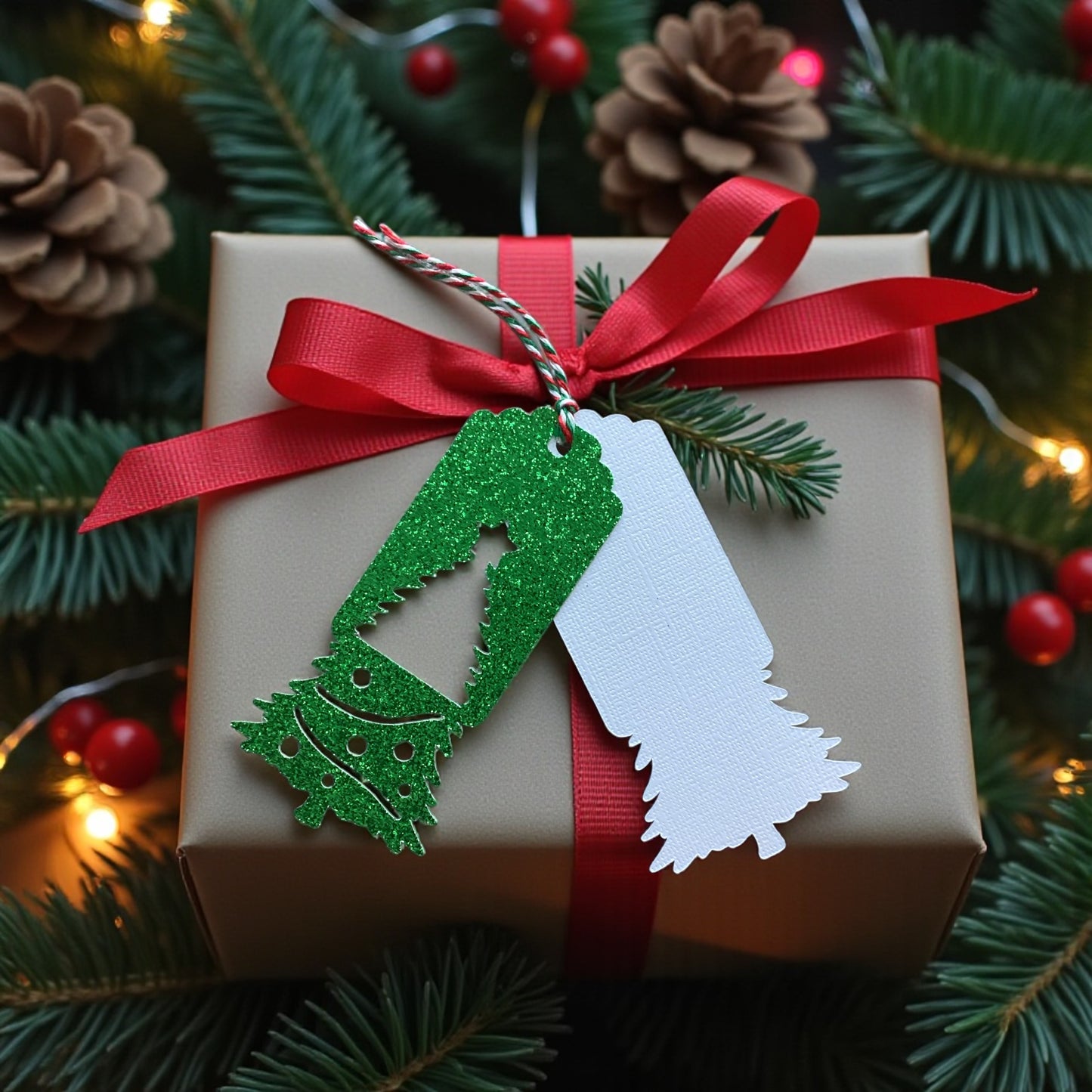 Christmas Glitter Tree Gift Tags | Set of 6 | Festive Green
