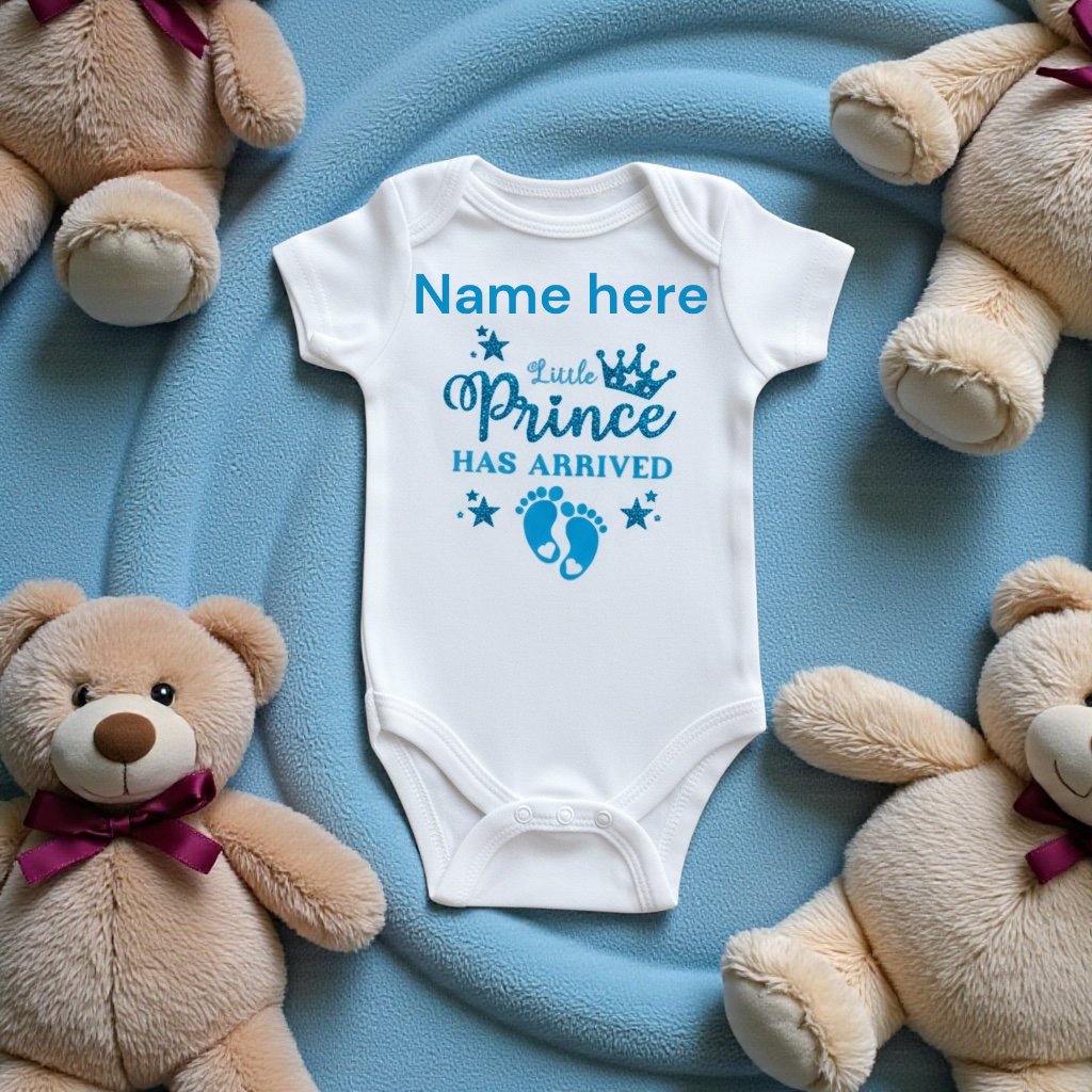 White baby vest with quote Little Prince has arrived