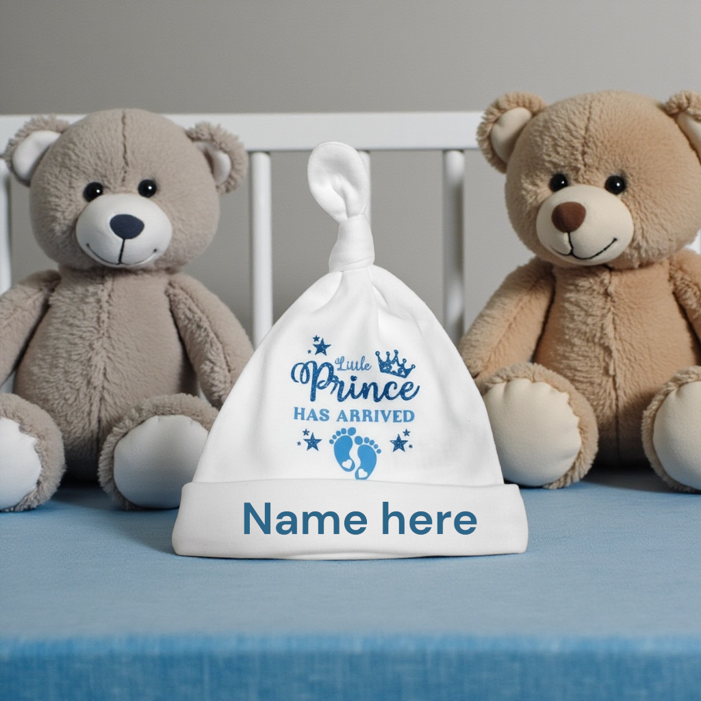 Baby hat with 'Little Prince Has Arrived' 