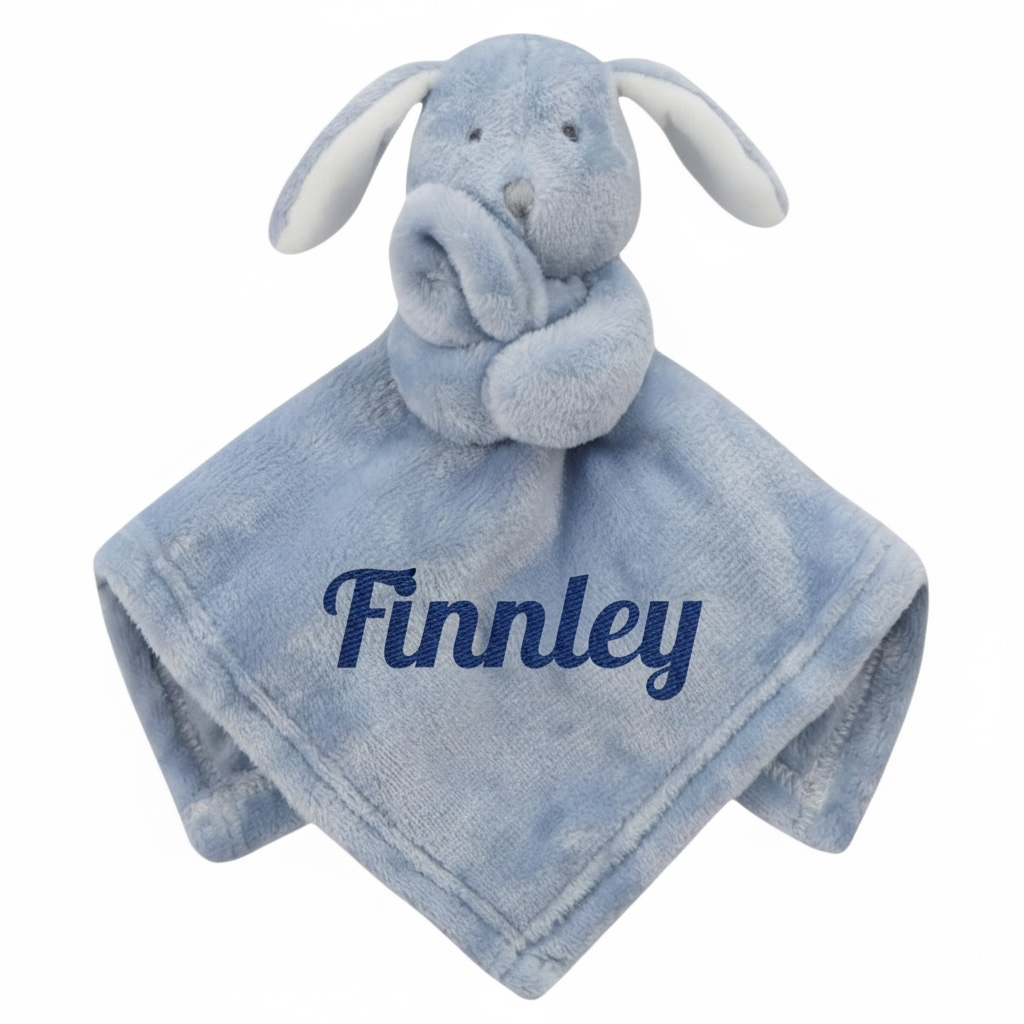 Personalised Dusky Blue Bunny Comforter | Embroidered Soft Baby Toy
