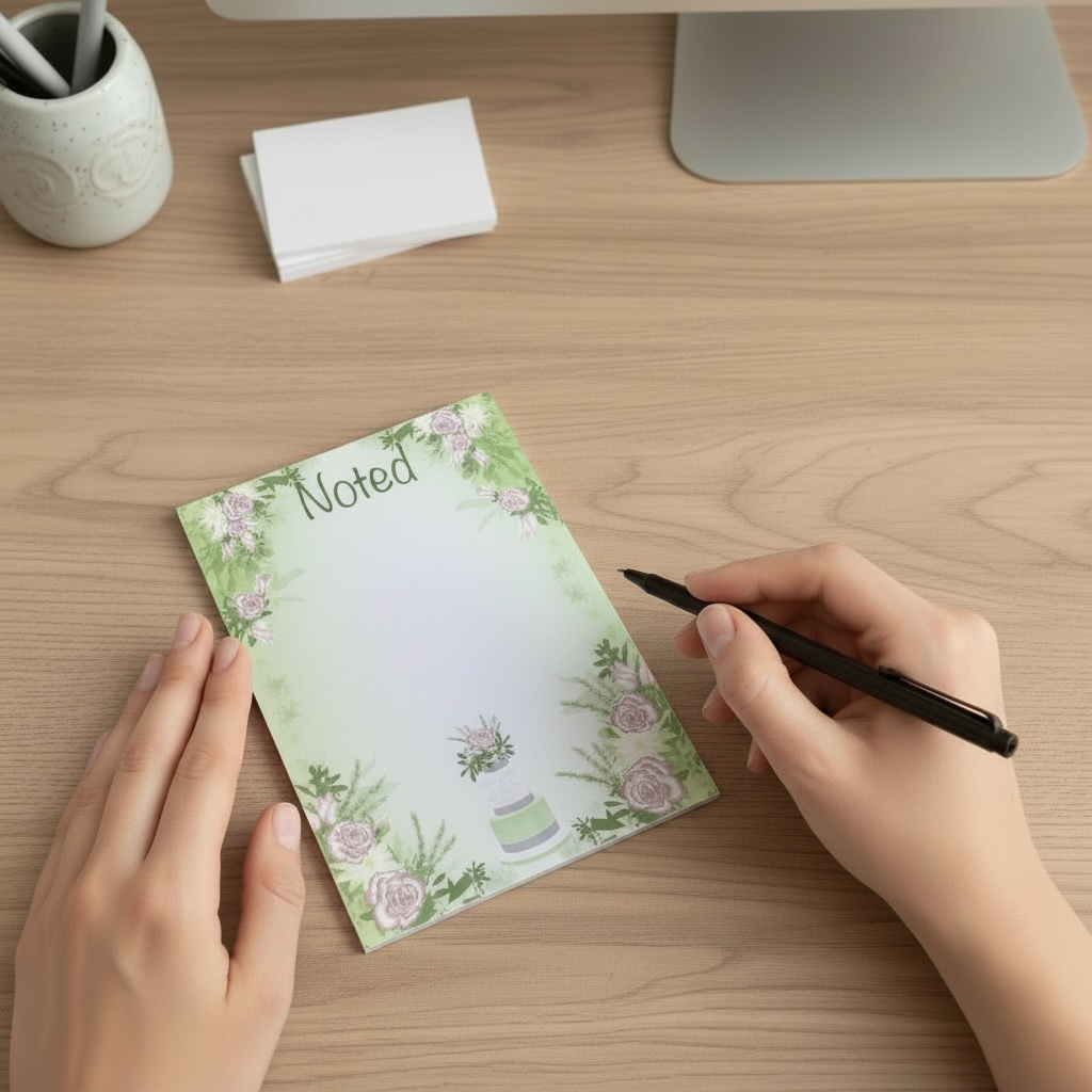 floral a6 notepad with cake design