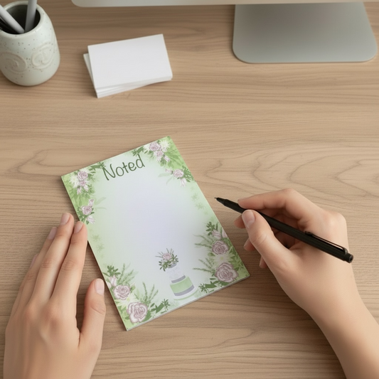 floral a6 notepad with cake design