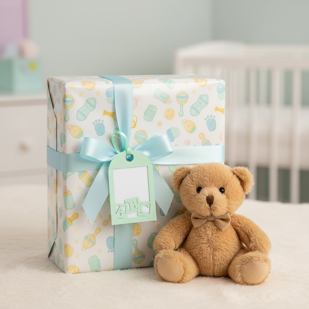 gift tag displayed on parcel with teddy