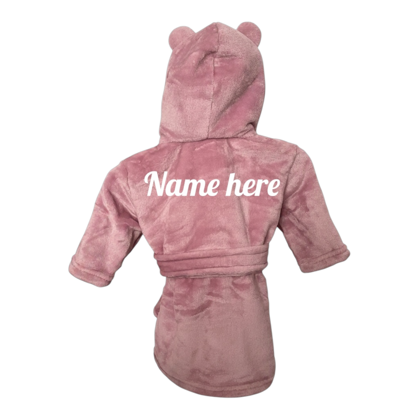 Personalised Pink Baby Dressing Gown | Bear Ears Hood | Soft Plush | 0-24 Months