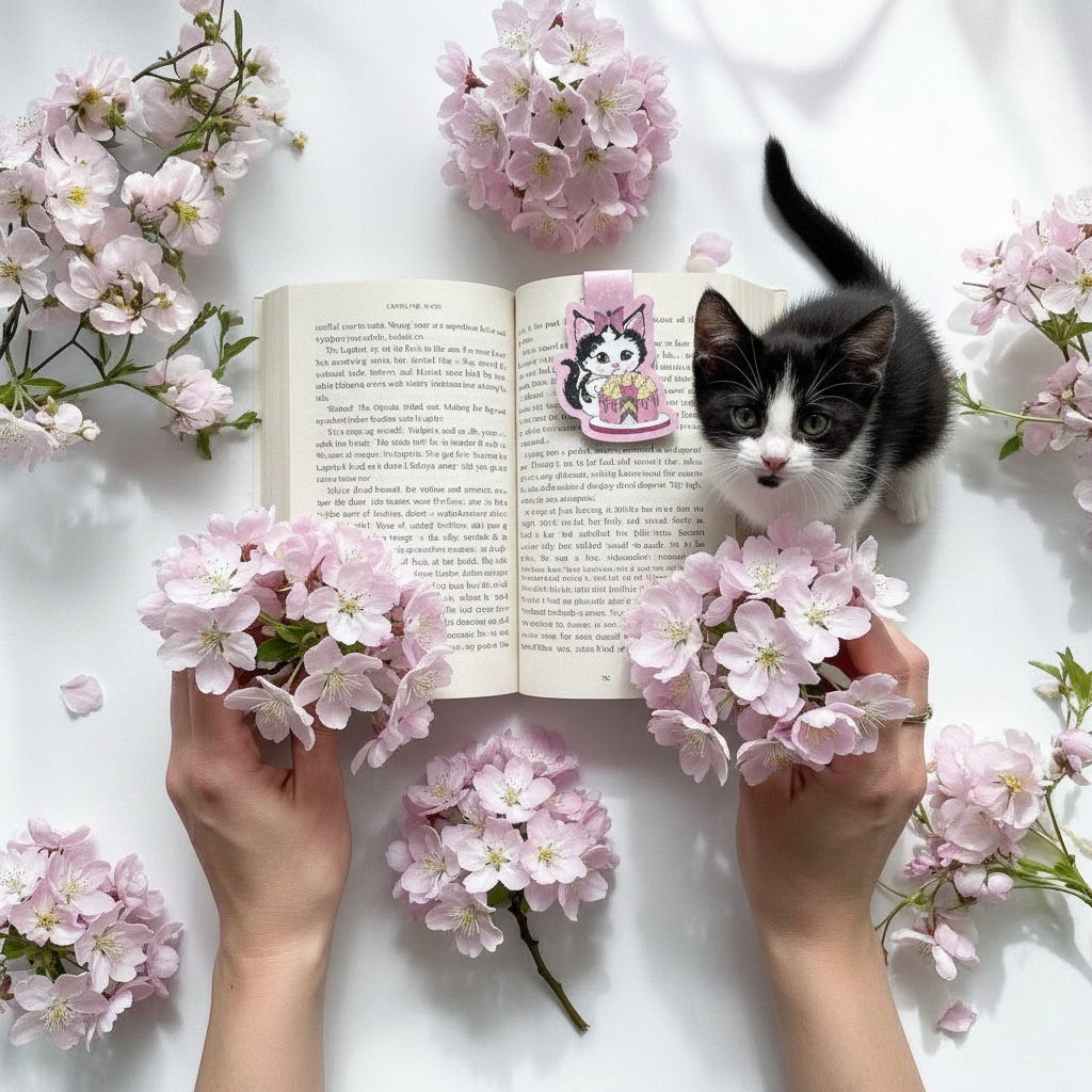 Kitten with cake magnetic bookmark
