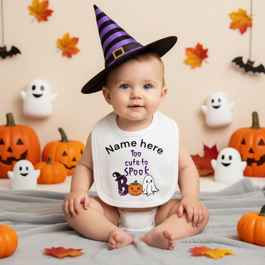 Too Cute to Spook Baby Bib | Personalised Halloween Keepsake Gift