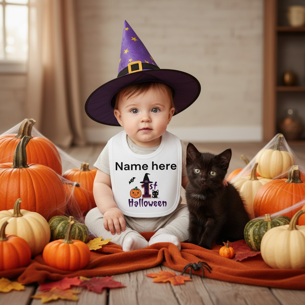 My 1st Halloween Baby Bib | White Cotton Keepsake Gift