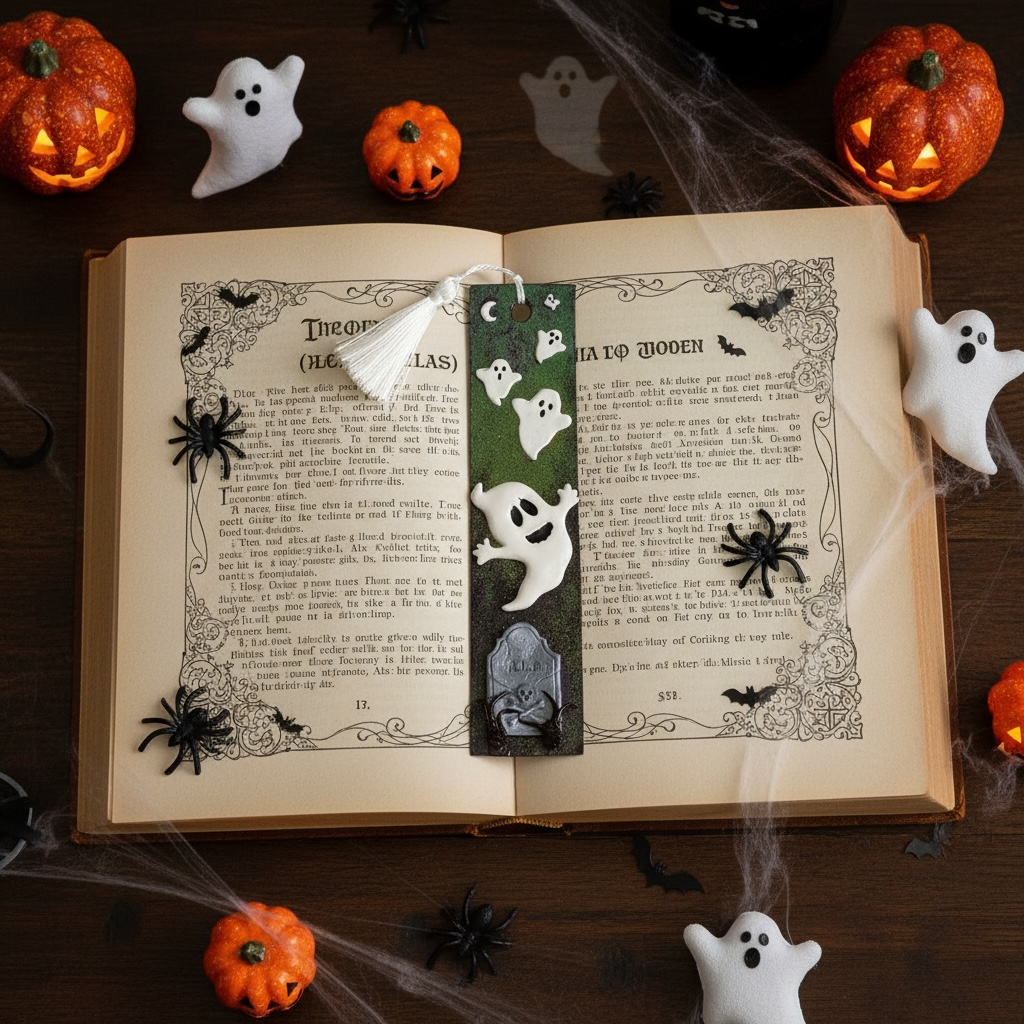 Halloween Ghost Polymer Clay Bookmark | Spooky Tassel Bookmark