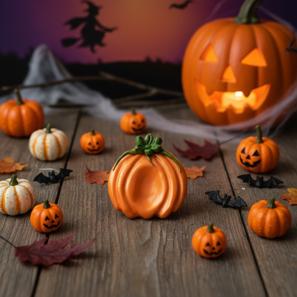 Halloween Pumpkin Worry Stone with Spinning Fidget Leaves