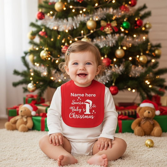 Personalised Santa Baby's 1st Christmas Bib | Festive Keepsake Gift