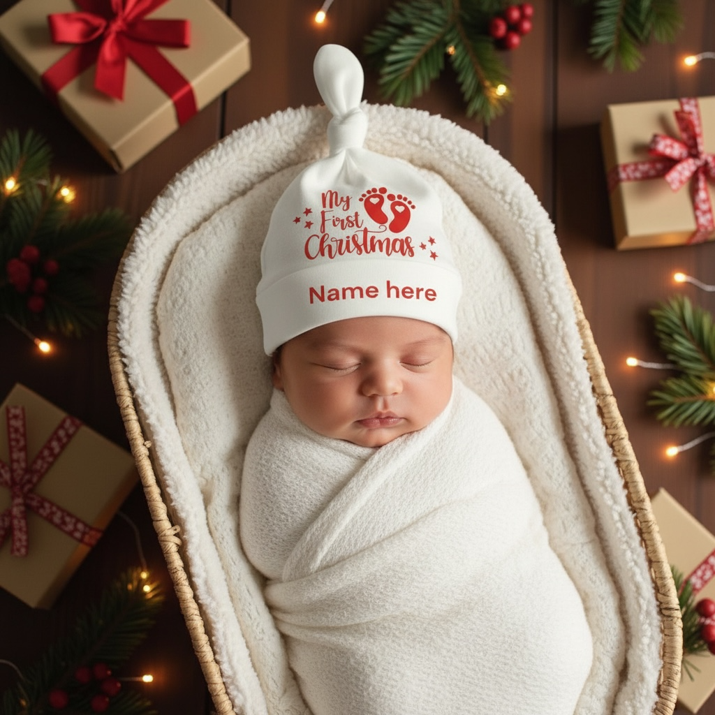 My First Christmas Personalised Baby Knotty Hat | Newborn Keepsake Gift