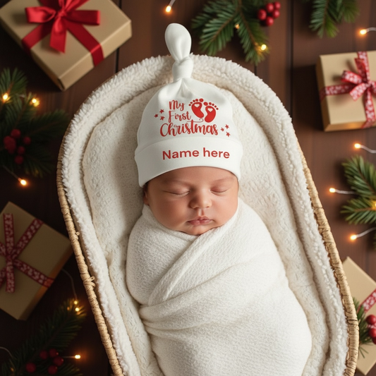 My First Christmas Personalised Baby Knotty Hat | Newborn Keepsake Gift