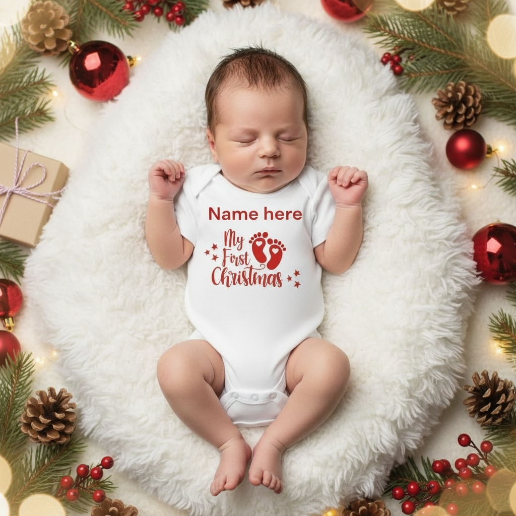 My First Christmas Personalised Baby Vest | White Cotton Bodysuit