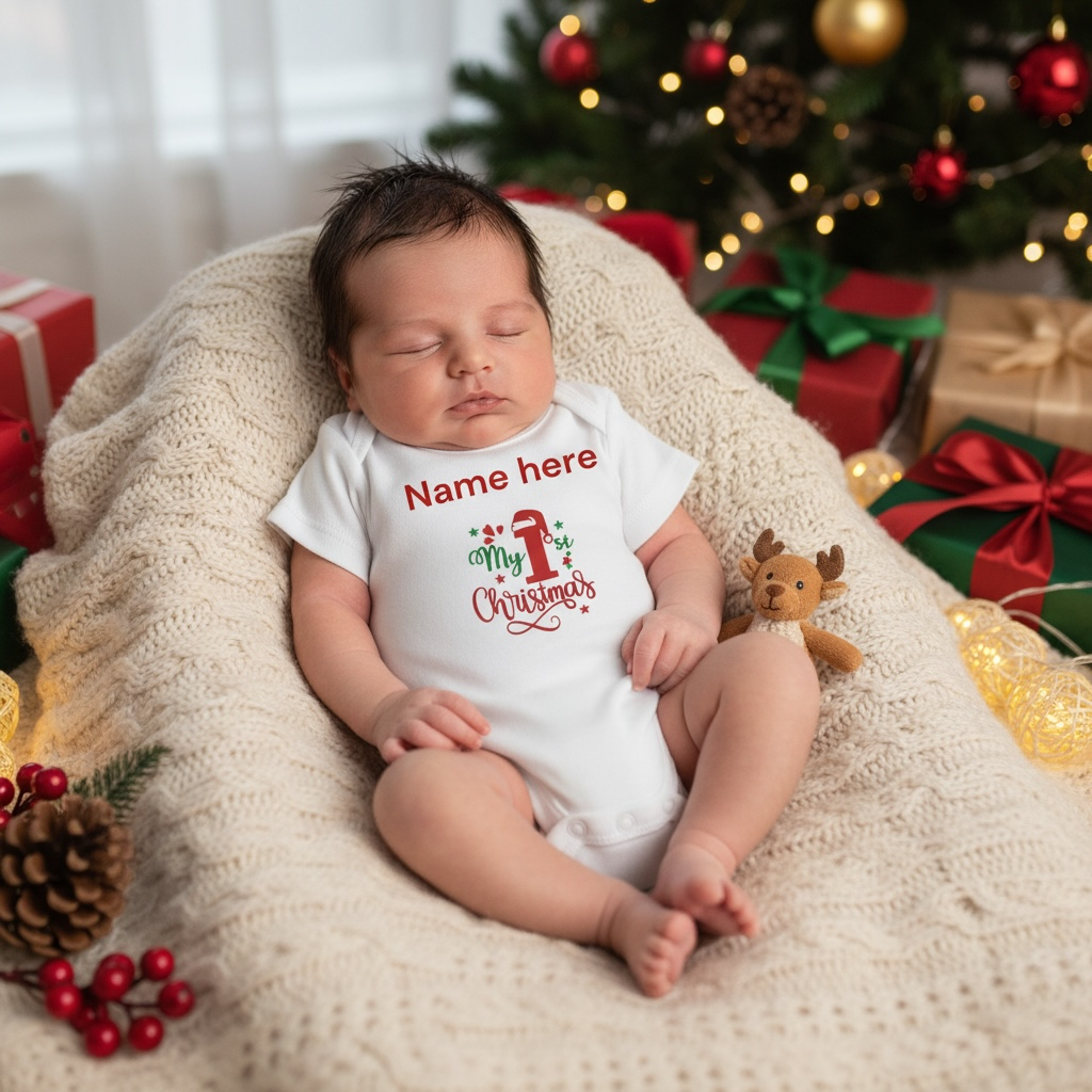 My 1st Christmas Personalised Baby Vest | White Cotton Bodysuit