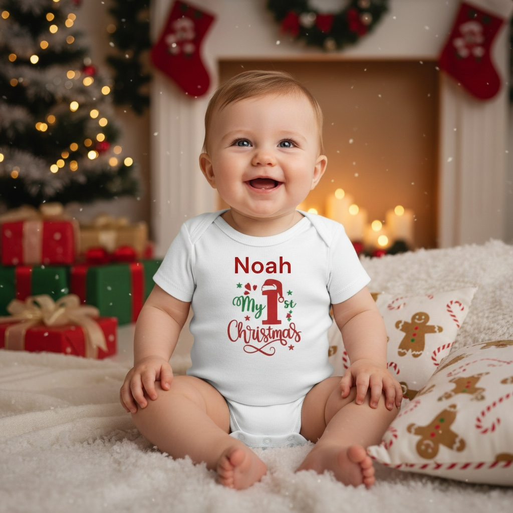 My 1st Christmas Personalised Baby Vest | White Cotton Bodysuit