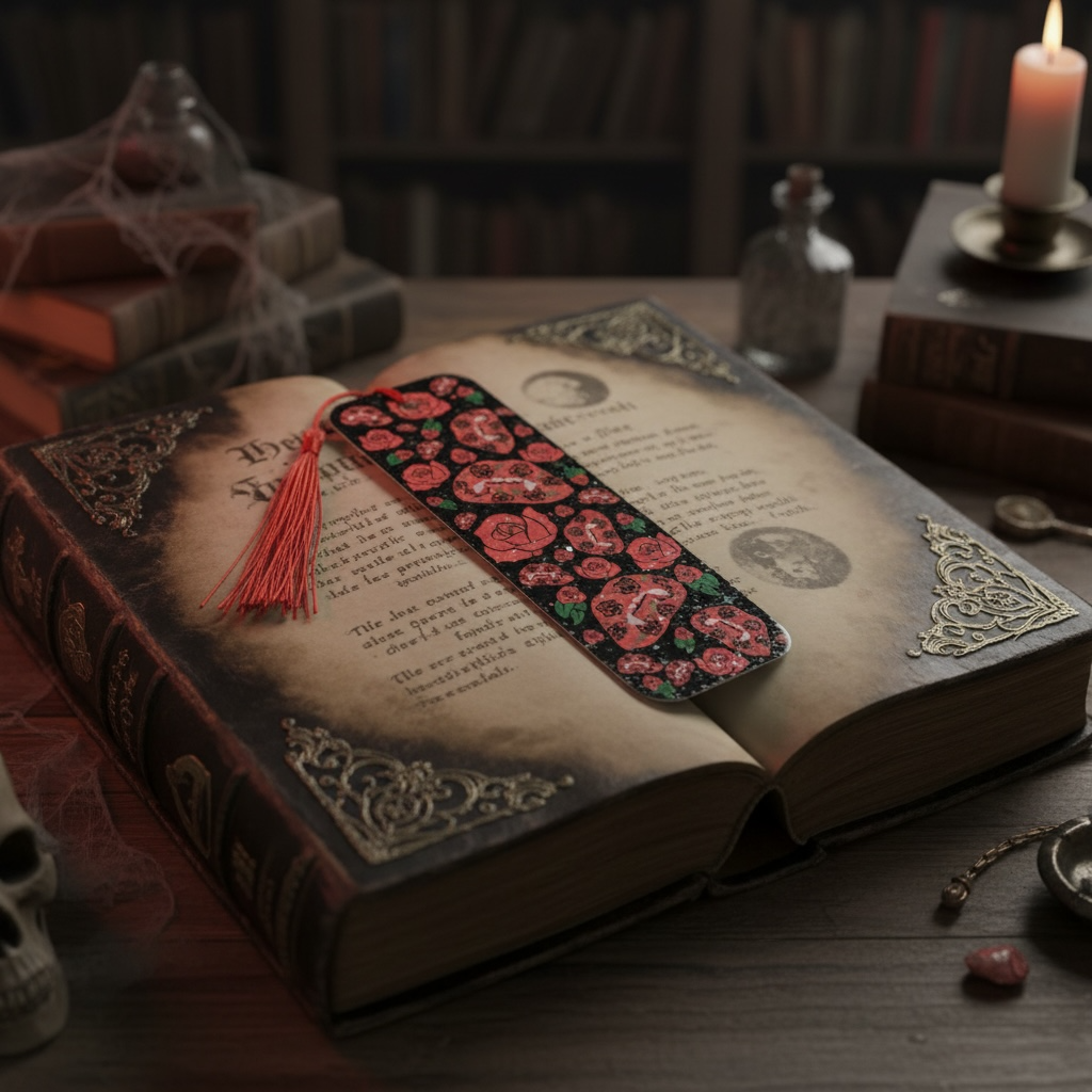 Vampire Vibes Bookmark | Double Sided Spooky Gothic Tassel Bookmark with Sparkle