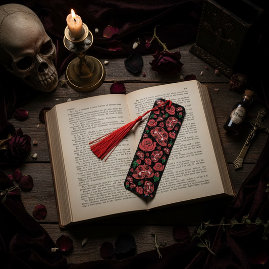 Vampire Vibes Bookmark | Double Sided Spooky Gothic Tassel Bookmark with Sparkle