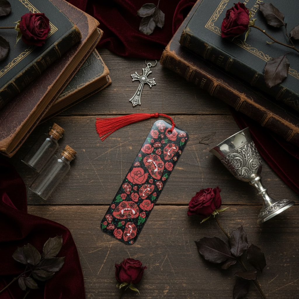 Vampire Vibes Bookmark | Double Sided Spooky Gothic Tassel Bookmark with Sparkle
