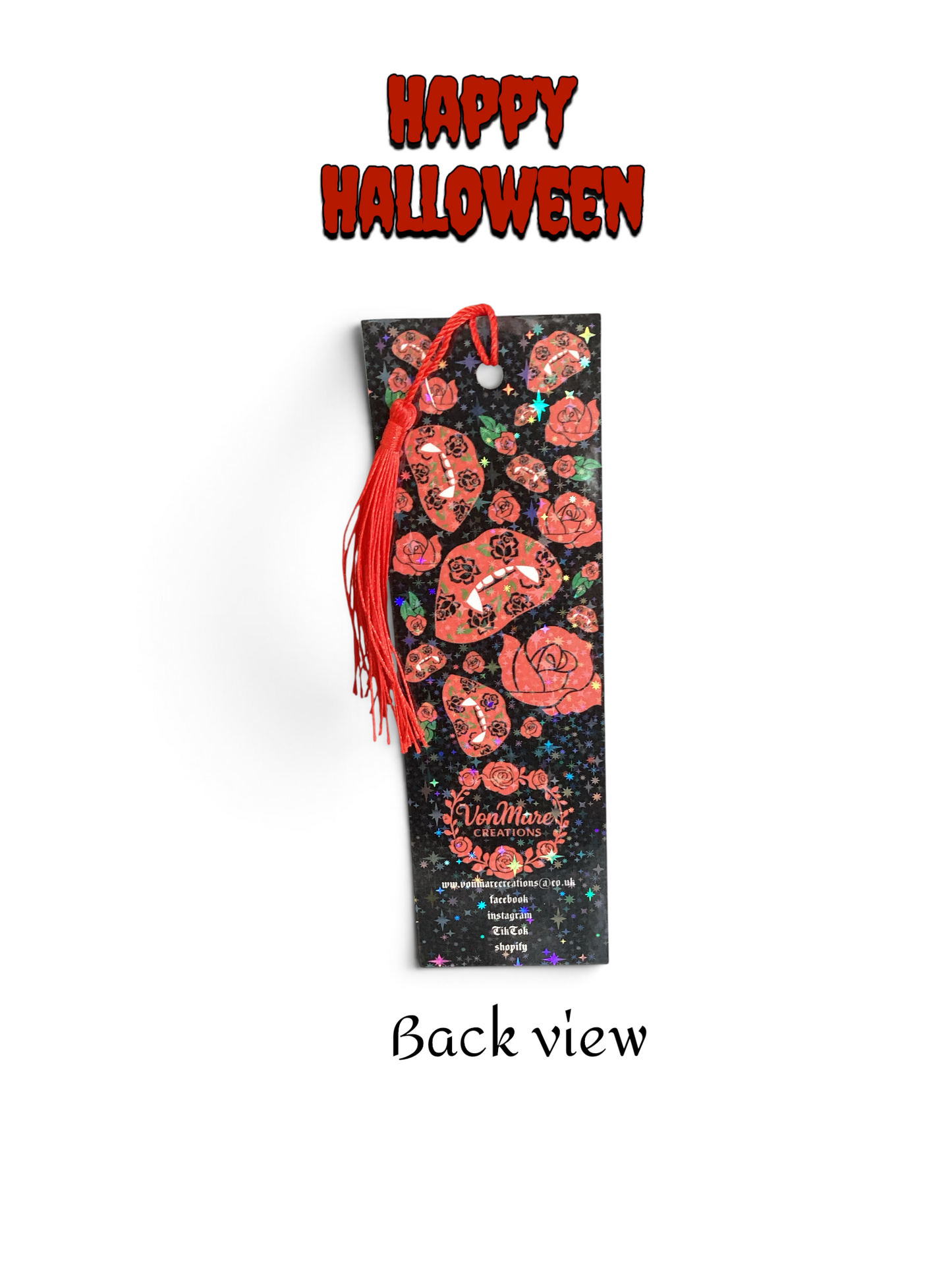 Vampire Vibes Bookmark | Double Sided Spooky Gothic Tassel Bookmark with Sparkle