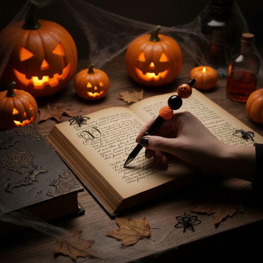 Halloween Pumpkin Beaded Pen | Black Case & Biro
